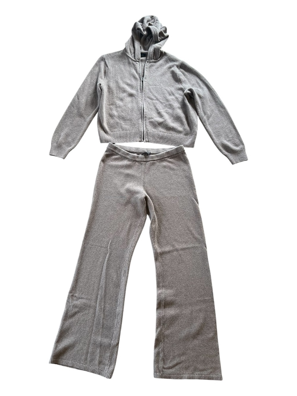 GAP Cashsoft Toasted Almond Knit Zip Sweater Hoodie & Boot Sweater Pants Set